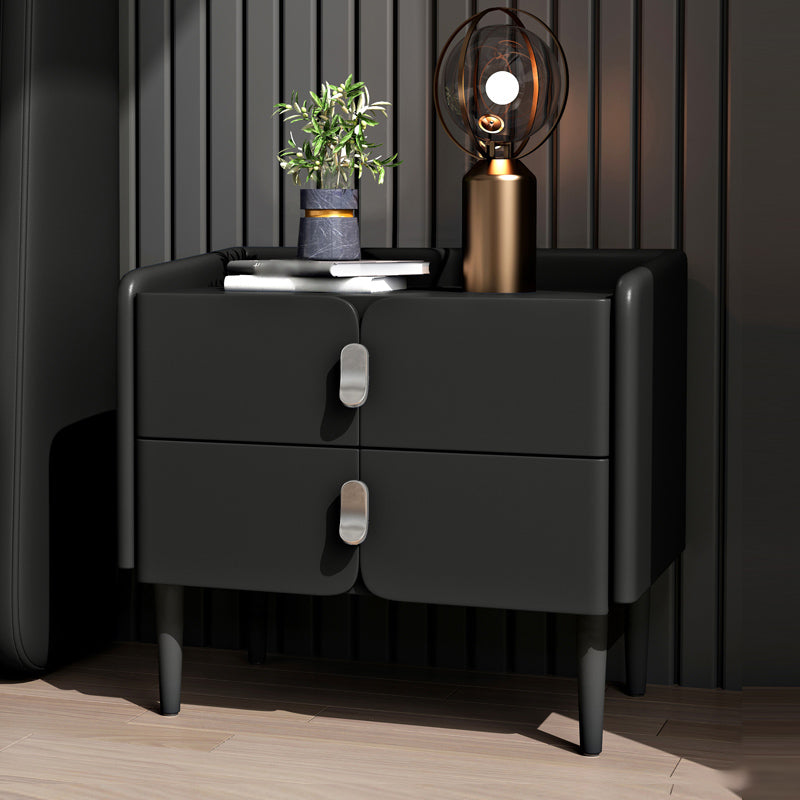 2ドロワーモダンベッドナイトスタンドソリッドウッドフェイクレザーナイトテーブルと足の