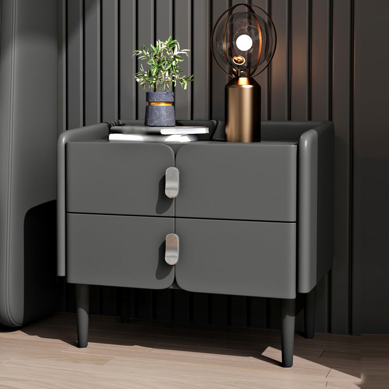 2ドロワーモダンベッドナイトスタンドソリッドウッドフェイクレザーナイトテーブルと足の
