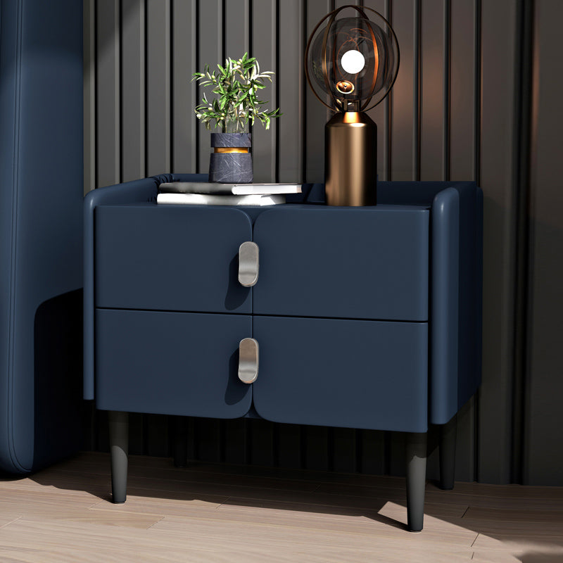 2ドロワーモダンベッドナイトスタンドソリッドウッドフェイクレザーナイトテーブルと足の