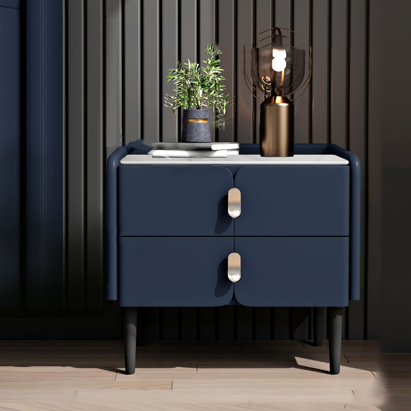 2ドロワーモダンベッドナイトスタンドソリッドウッドフェイクレザーナイトテーブルと足の