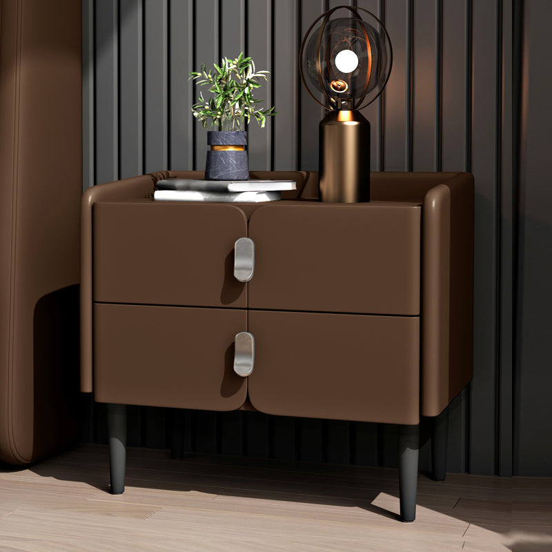 2ドロワーモダンベッドナイトスタンドソリッドウッドフェイクレザーナイトテーブルと足の