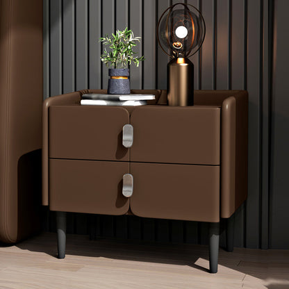 2ドロワーモダンベッドナイトスタンドソリッドウッドフェイクレザーナイトテーブルと足の
