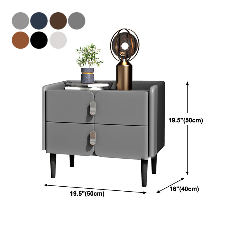 2ドロワーモダンベッドナイトスタンドソリッドウッドフェイクレザーナイトテーブルと足の