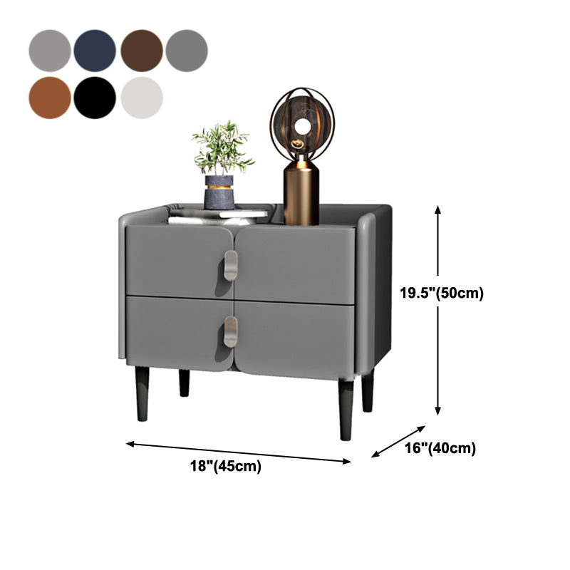 2ドロワーモダンベッドナイトスタンドソリッドウッドフェイクレザーナイトテーブルと足の