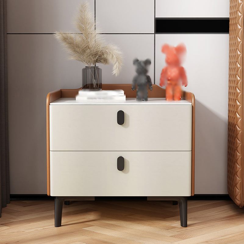 18 ''背の高いモダンなベッドナイトスタンド2ドロワーストレージストーントップオークナイトテーブル