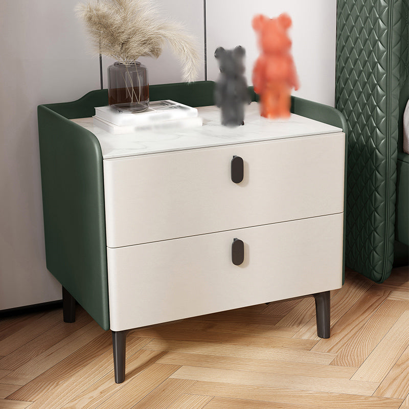 18 ''背の高いモダンなベッドナイトスタンド2ドロワーストレージストーントップオークナイトテーブル