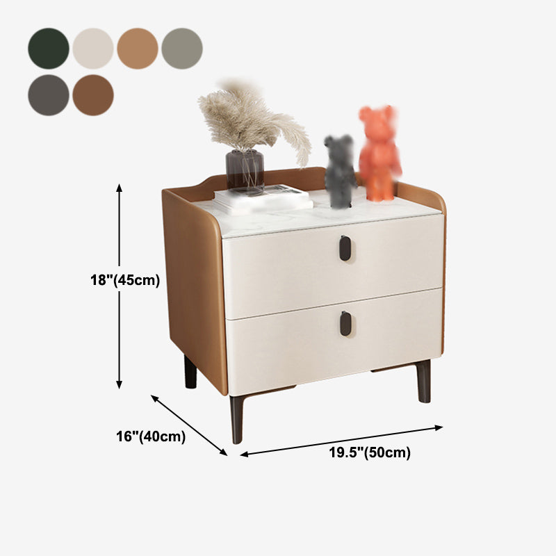 18 ''背の高いモダンなベッドナイトスタンド2ドロワーストレージストーントップオークナイトテーブル