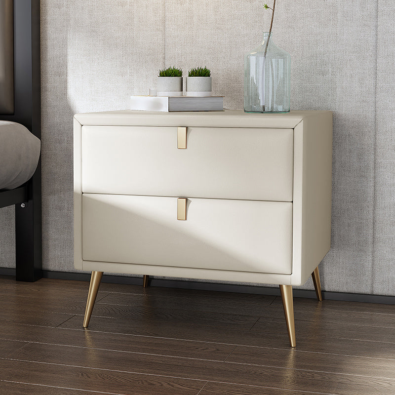 19'' Tall Glam Bedside Cabinet 2-Drawer Solid Wood Faux Leather Legs Included Nightstand Off-White Clearhalo 'Bedroom Furniture' 'furn' 'furn_night_stand' 'Furniture' 'night_stand' 'Nightstands' 5126492