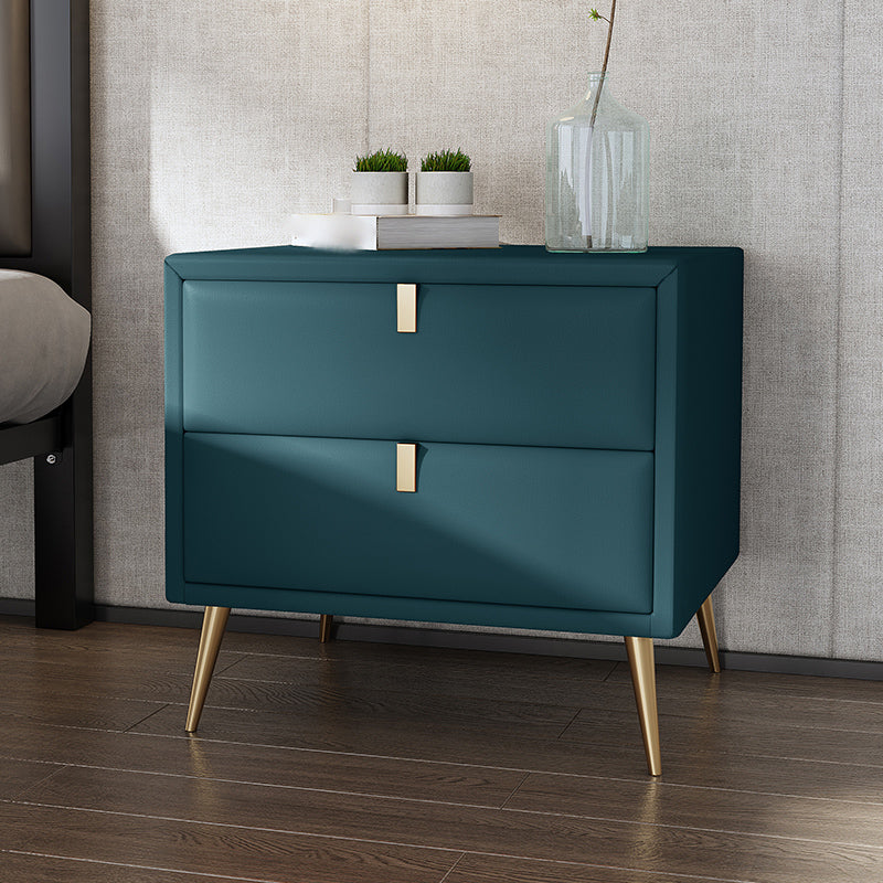 19'' Tall Glam Bedside Cabinet 2-Drawer Solid Wood Faux Leather Legs Included Nightstand Lake Blue Clearhalo 'Bedroom Furniture' 'furn' 'furn_night_stand' 'Furniture' 'night_stand' 'Nightstands' 5126493