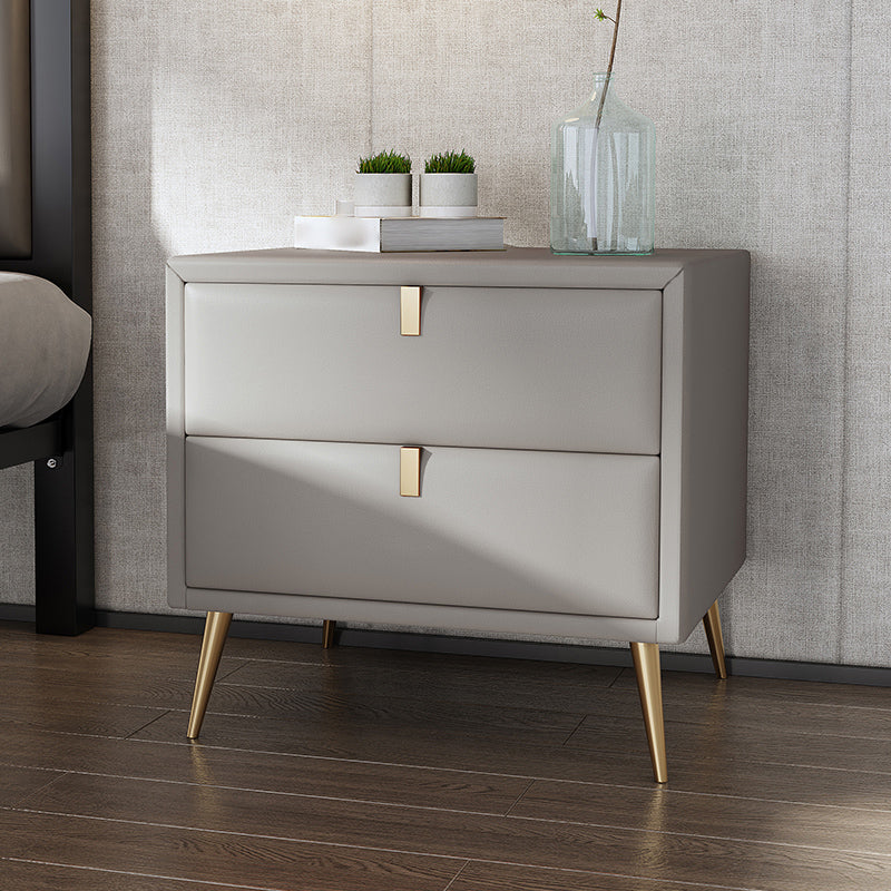 19'' Tall Glam Bedside Cabinet 2-Drawer Solid Wood Faux Leather Legs Included Nightstand Khaki Clearhalo 'Bedroom Furniture' 'furn' 'furn_night_stand' 'Furniture' 'night_stand' 'Nightstands' 5126496