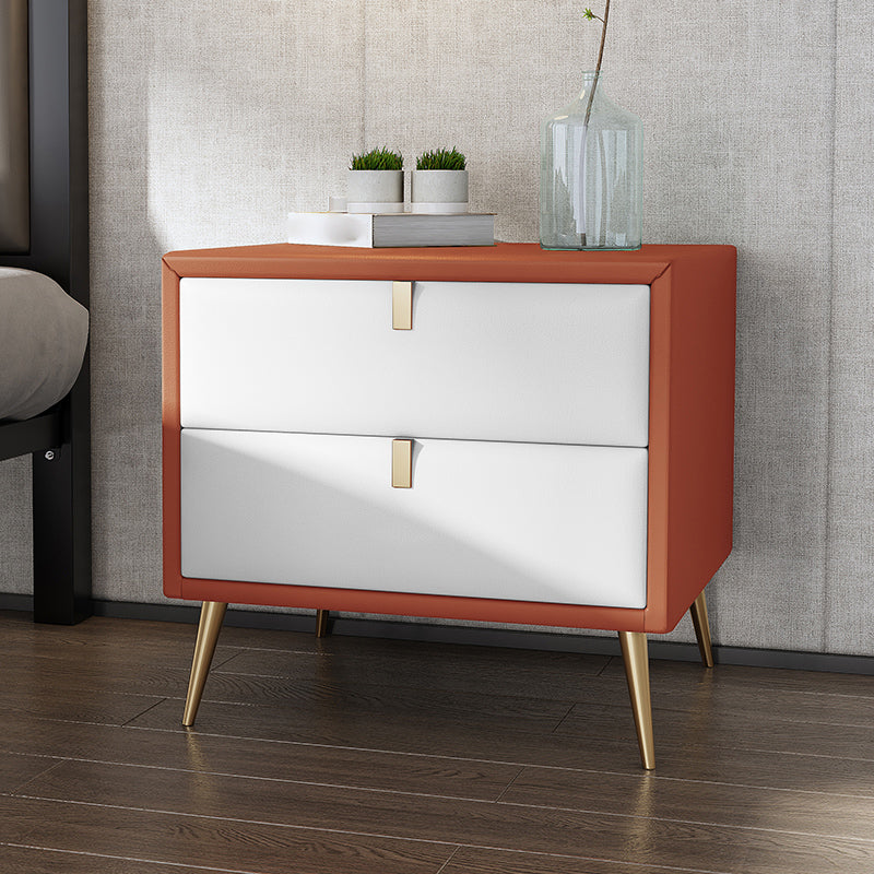 19'' Tall Glam Bedside Cabinet 2-Drawer Solid Wood Faux Leather Legs Included Nightstand White-Saffron Clearhalo 'Bedroom Furniture' 'furn' 'furn_night_stand' 'Furniture' 'night_stand' 'Nightstands' 5126500