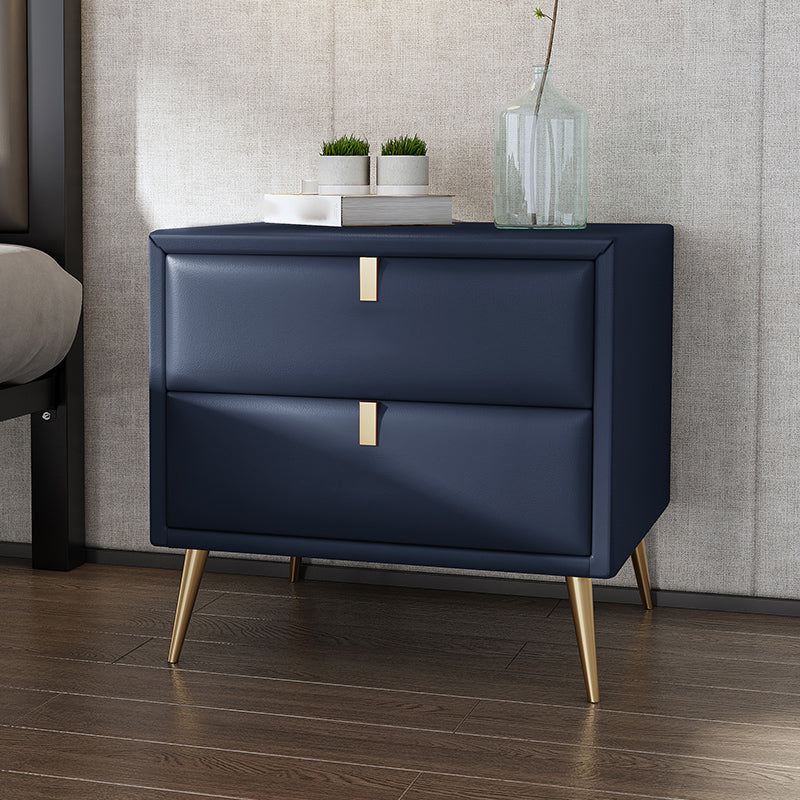 19'' Tall Glam Bedside Cabinet 2-Drawer Solid Wood Faux Leather Legs Included Nightstand Royal Blue Clearhalo 'Bedroom Furniture' 'furn' 'furn_night_stand' 'Furniture' 'night_stand' 'Nightstands' 5126501