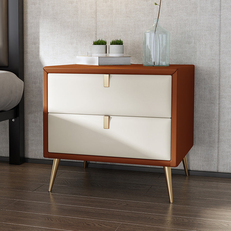 19'' Tall Glam Bedside Cabinet 2-Drawer Solid Wood Faux Leather Legs Included Nightstand White-Yellow Clearhalo 'Bedroom Furniture' 'furn' 'furn_night_stand' 'Furniture' 'night_stand' 'Nightstands' 5126505