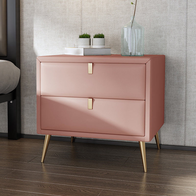19'' Tall Glam Bedside Cabinet 2-Drawer Solid Wood Faux Leather Legs Included Nightstand Pink Clearhalo 'Bedroom Furniture' 'furn' 'furn_night_stand' 'Furniture' 'night_stand' 'Nightstands' 5126507