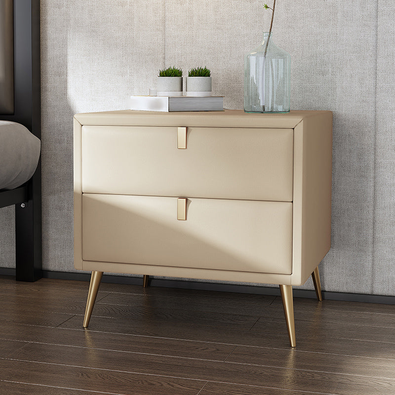 19'' Tall Glam Bedside Cabinet 2-Drawer Solid Wood Faux Leather Legs Included Nightstand Beige Clearhalo 'Bedroom Furniture' 'furn' 'furn_night_stand' 'Furniture' 'night_stand' 'Nightstands' 5126510
