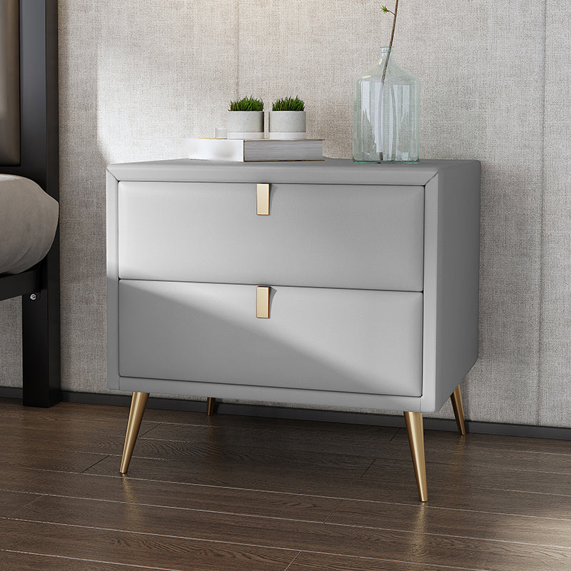 19'' Tall Glam Bedside Cabinet 2-Drawer Solid Wood Faux Leather Legs Included Nightstand Light Gray Clearhalo 'Bedroom Furniture' 'furn' 'furn_night_stand' 'Furniture' 'night_stand' 'Nightstands' 5126511