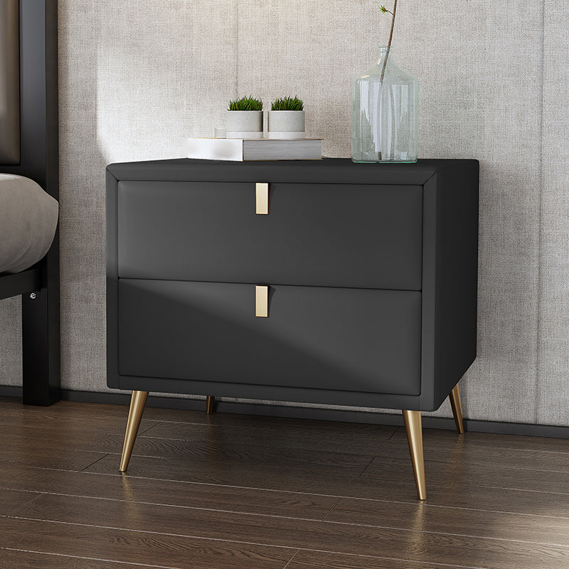 19'' Tall Glam Bedside Cabinet 2-Drawer Solid Wood Faux Leather Legs Included Nightstand Dark Gray Clearhalo 'Bedroom Furniture' 'furn' 'furn_night_stand' 'Furniture' 'night_stand' 'Nightstands' 5126512