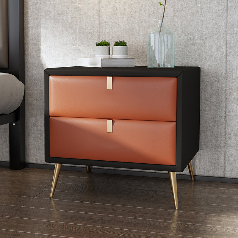 19'' Tall Glam Bedside Cabinet 2-Drawer Solid Wood Faux Leather Legs Included Nightstand Black-Orange Clearhalo 'Bedroom Furniture' 'furn' 'furn_night_stand' 'Furniture' 'night_stand' 'Nightstands' 5126513
