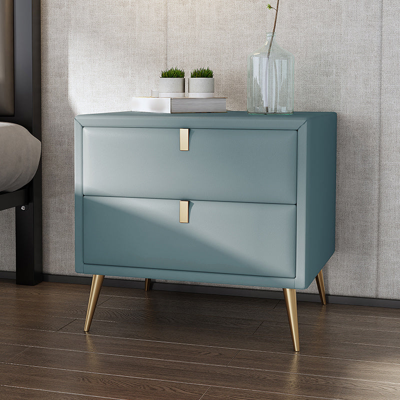 19'' Tall Glam Bedside Cabinet 2-Drawer Solid Wood Faux Leather Legs Included Nightstand Airy Blue Clearhalo 'Bedroom Furniture' 'furn' 'furn_night_stand' 'Furniture' 'night_stand' 'Nightstands' 5126516