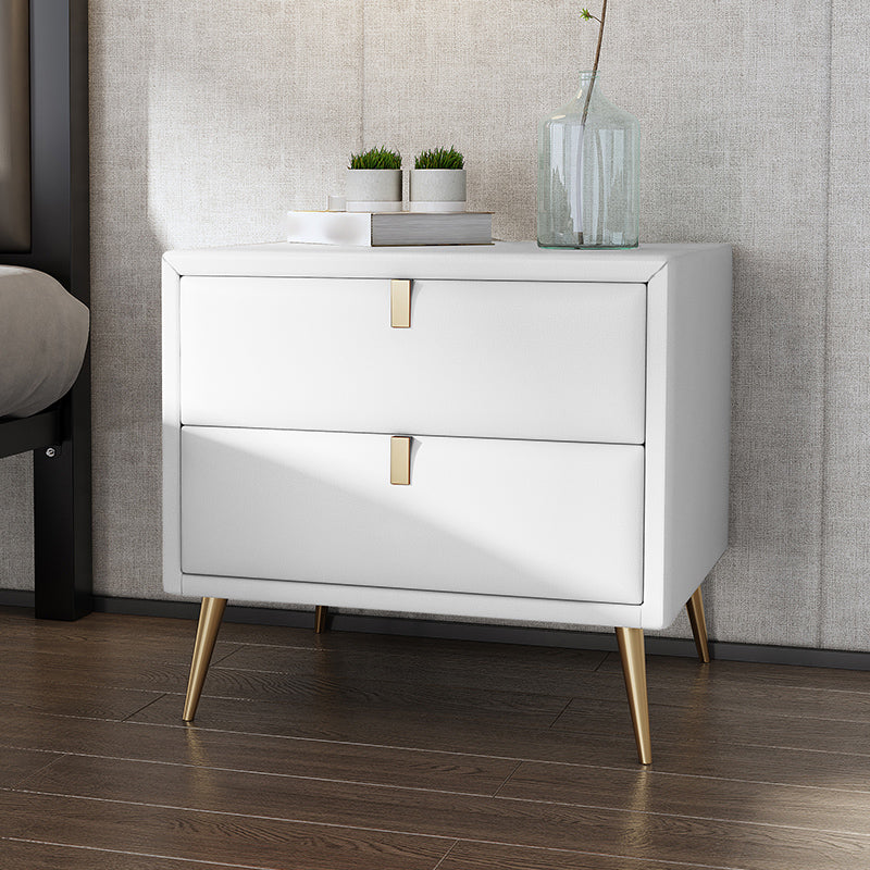 19'' Tall Glam Bedside Cabinet 2-Drawer Solid Wood Faux Leather Legs Included Nightstand White Clearhalo 'Bedroom Furniture' 'furn' 'furn_night_stand' 'Furniture' 'night_stand' 'Nightstands' 5126517