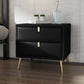19'' Tall Glam Bedside Cabinet 2-Drawer Solid Wood Faux Leather Legs Included Nightstand Black Clearhalo 'Bedroom Furniture' 'furn' 'furn_night_stand' 'Furniture' 'night_stand' 'Nightstands' 5126520
