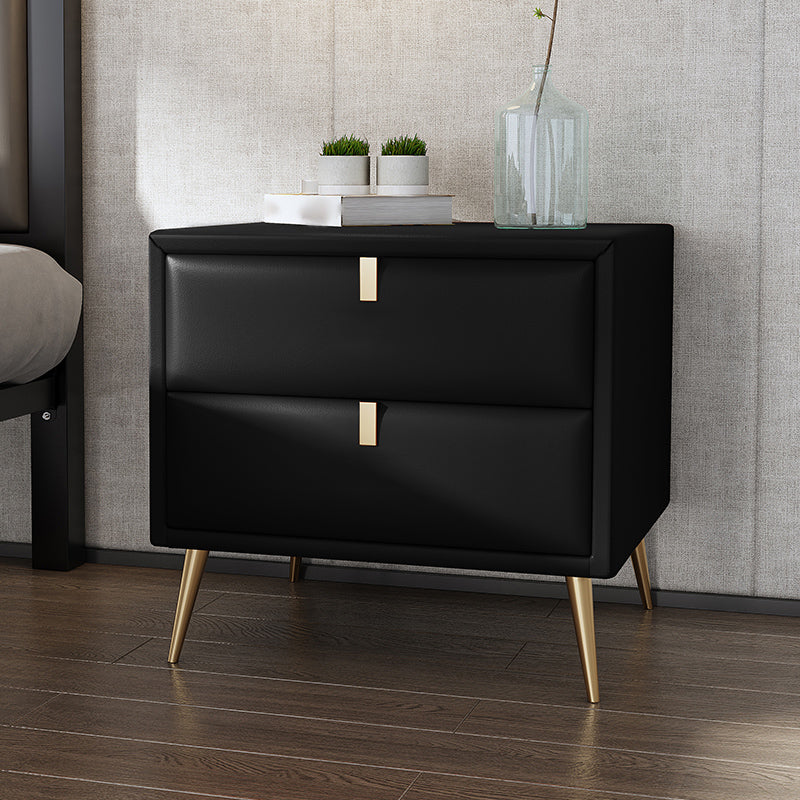 19'' Tall Glam Bedside Cabinet 2-Drawer Solid Wood Faux Leather Legs Included Nightstand Black Clearhalo 'Bedroom Furniture' 'furn' 'furn_night_stand' 'Furniture' 'night_stand' 'Nightstands' 5126520