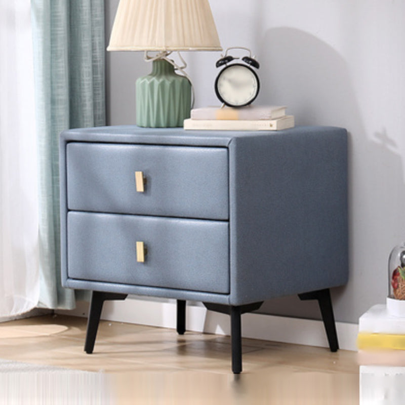 19'' Tall Glam Bedside Cabinet 2-Drawer Solid Wood Faux Leather Legs Included Nightstand Peacock Blue Clearhalo 'Bedroom Furniture' 'furn' 'furn_night_stand' 'Furniture' 'night_stand' 'Nightstands' 5126522