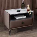 1-Drawer Storage 20'' Tall Nightstand Open Storage Stone Top Solid Wood Night Table Clearhalo 'Bedroom Furniture' 'furn' 'furn_night_stand' 'Furniture' 'night_stand' 'Nightstands' 5126531