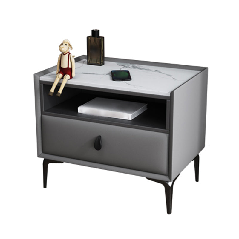 1-Drawer Storage 20'' Tall Nightstand Open Storage Stone Top Solid Wood Night Table Clearhalo 'Bedroom Furniture' 'furn' 'furn_night_stand' 'Furniture' 'night_stand' 'Nightstands' 5126533