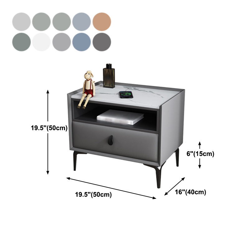 1-Drawer Storage 20'' Tall Nightstand Open Storage Stone Top Solid Wood Night Table Clearhalo 'Bedroom Furniture' 'furn' 'furn_night_stand' 'Furniture' 'night_stand' 'Nightstands' 5126542