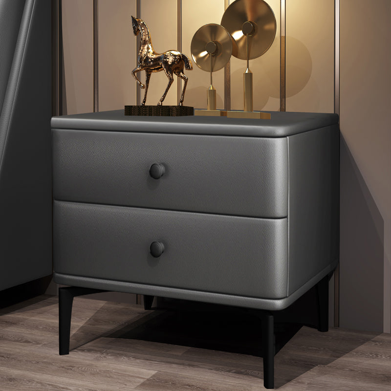 19'' Tall Modern Bed Nightstand 2-Drawer Faux Leather Night Table with Legs