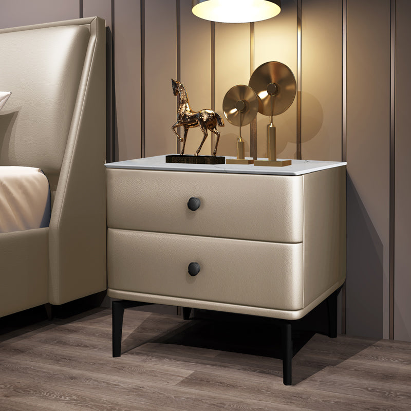 19 '' TALL MODERNE LED MODETTAND Table de nuit à 2 tirages en cuir avec jambes