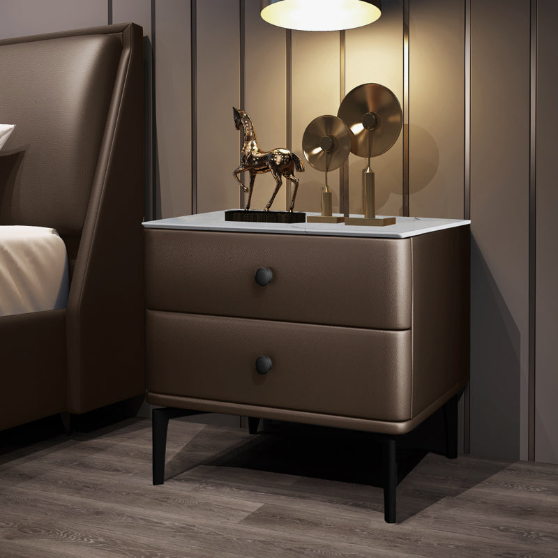 19 '' TALL MODERNE LED MODETTAND Table de nuit à 2 tirages en cuir avec jambes