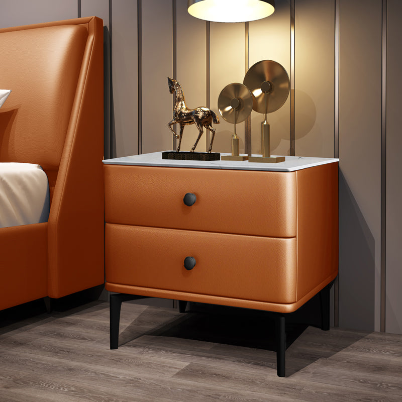 19 '' TALL MODERNE LED MODETTAND Table de nuit à 2 tirages en cuir avec jambes