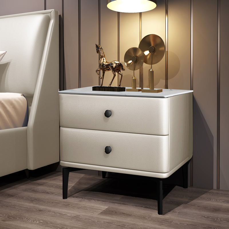 19 '' TALL MODERNE LED MODETTAND Table de nuit à 2 tirages en cuir avec jambes