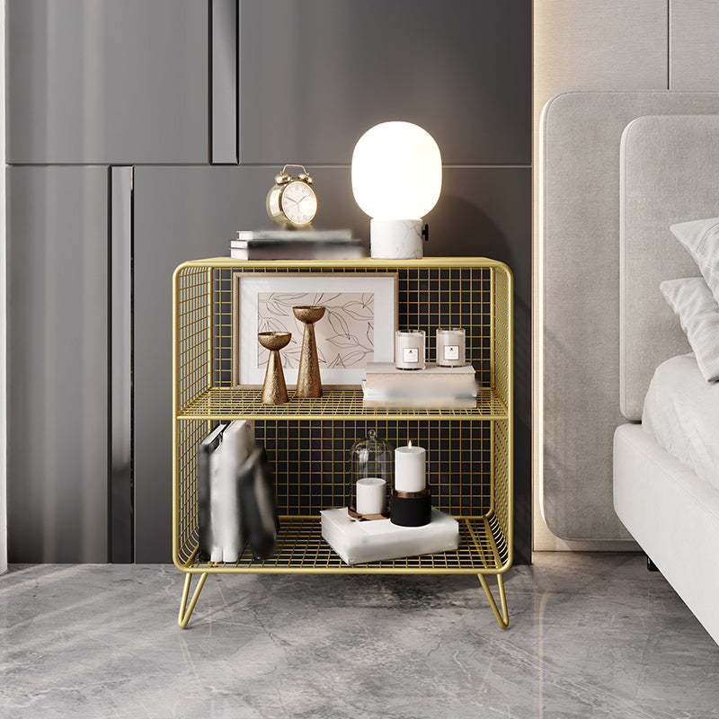 Metal Glam Accent Table Nightstand Open Storage Shelf Included Bed Nightstand with Legs