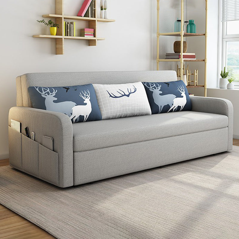 Linen Contemporary Square Arm Sofa Bed Foldable Convertible Sofa for Living Room Storage Included Clearhalo 'furn' 'furn_sofas' 'Furniture' 'Living Room Furniture' 'Sofa' 'sofas' 5126841