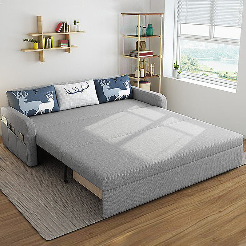 Linen Contemporary Square Arm Sofa Bed Foldable Convertible Sofa for Living Room Clearhalo 'furn' 'furn_sofas' 'Furniture' 'Living Room Furniture' 'Sofa' 'sofas' 5126842