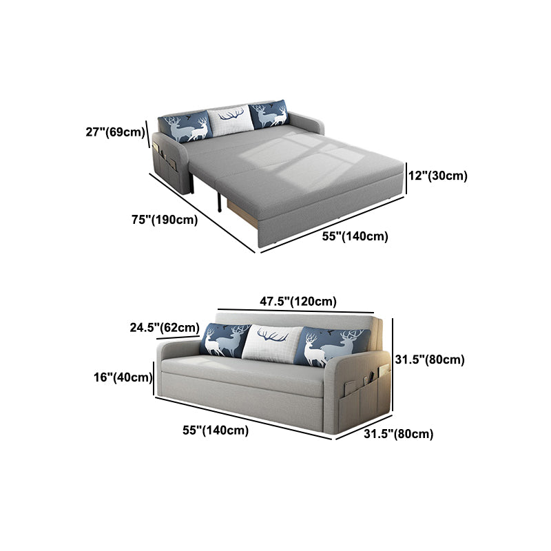 Linen Contemporary Square Arm Sofa Bed Foldable Convertible Sofa for Living Room Clearhalo 'furn' 'furn_sofas' 'Furniture' 'Living Room Furniture' 'Sofa' 'sofas' 5126850