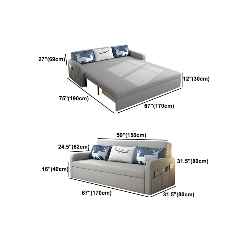 Linen Contemporary Square Arm Sofa Bed Foldable Convertible Sofa for Living Room Clearhalo 'furn' 'furn_sofas' 'Furniture' 'Living Room Furniture' 'Sofa' 'sofas' 5126851