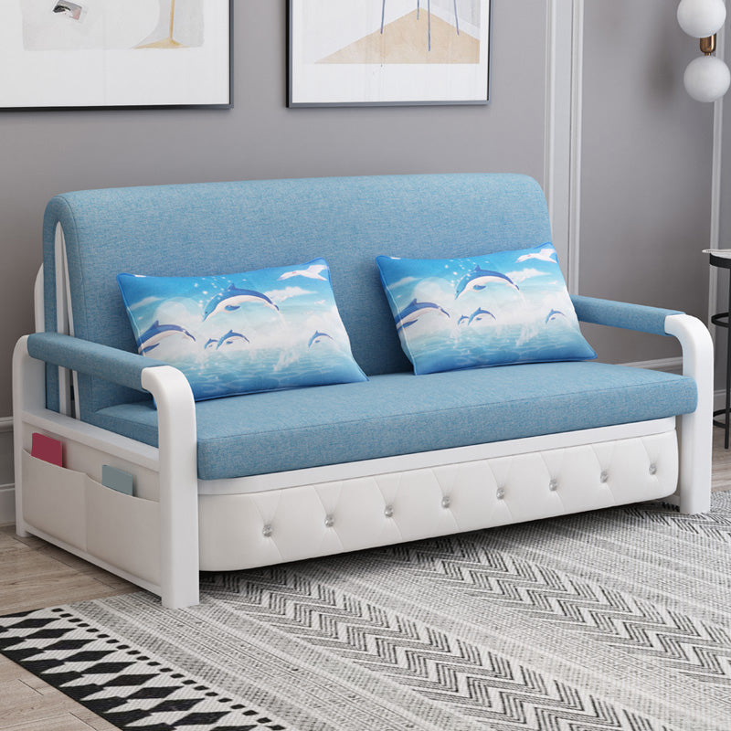 Linen Contemporary Square Arm Sofa Bed Foldable Sofa for Living Room 71"L x 35"W x 33.5"H Clearhalo 'furn' 'furn_sofas' 'Furniture' 'Living Room Furniture' 'Sofa' 'sofas' 5126866