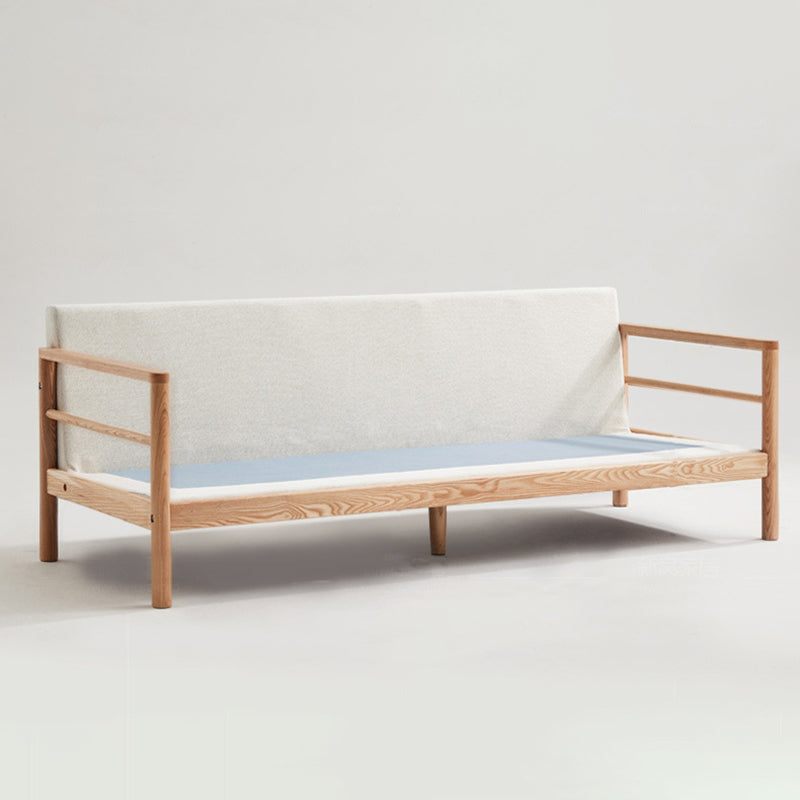 ベージュリネンモダンスクエアアームソファリビングルーム用の木製標準ソファ