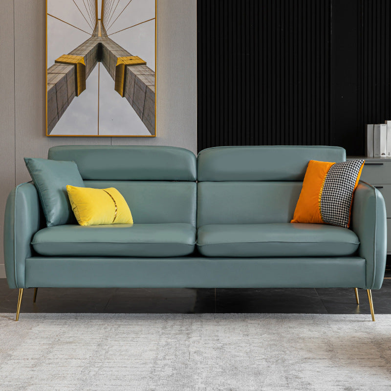 Sofá de brazo cuadrado moderno de cuero de cuero sintético con almohada cosida con almohada cosida