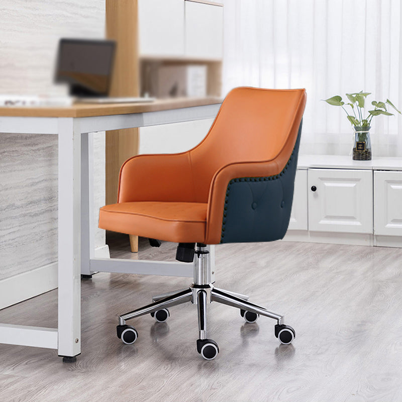 23.23"L x 23.23"W x 35.43"H Modern Tight Back Flared Arms Barrel Chair Orange Blue PU（Polyurethane） Clearhalo 'Accent Chairs' 'accent_chairs' 'Chairs & Seating' 'furn' 'furn_accent_chairs' 'Furniture' 'Living Room Furniture' 5127072