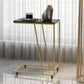 Modern Rectangular Side Table 19.7" x 11.8" x 22.8" Metal/Stone End Table with Casters