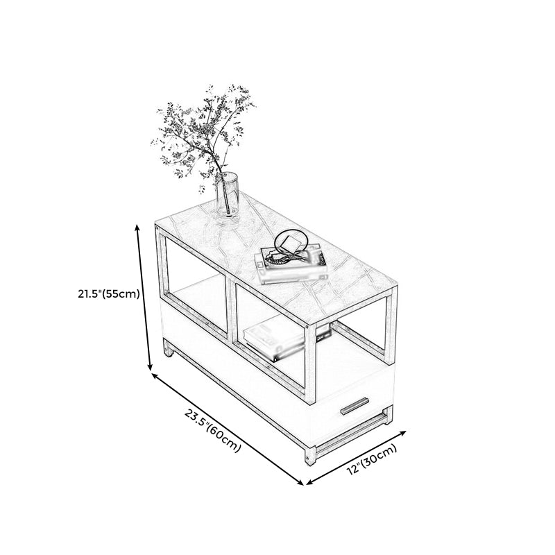 Stone 21.65-inch Rectangular Side Table 1-shelf 1-Drawer Withe/Grey End Table