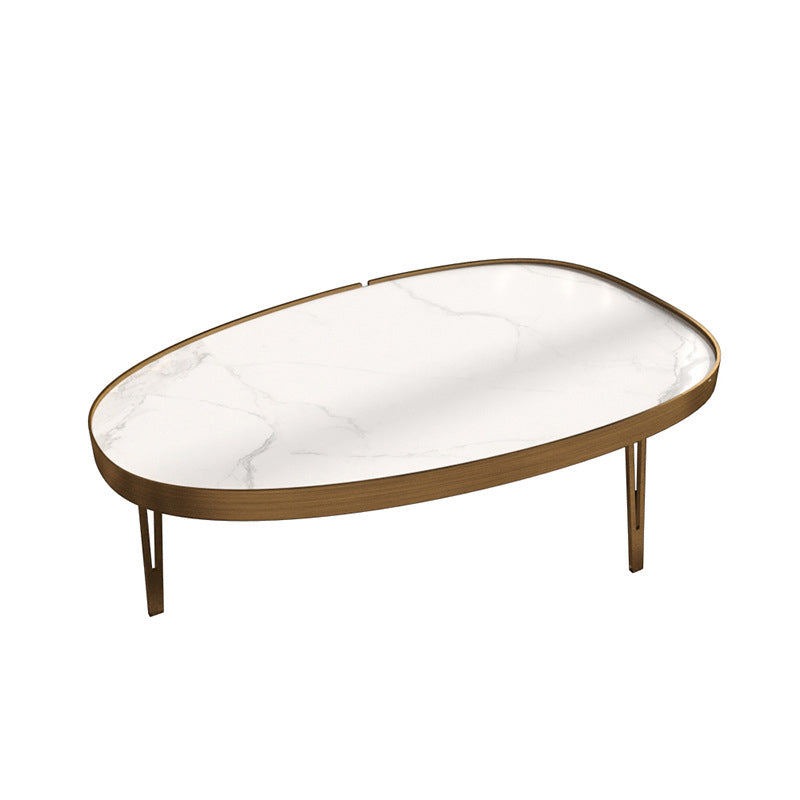 Modern Slate/metal Oval/square Coffee Table for Living Room Cocktail Table 43"L x 27.5"W x 14"H White-Gold Clearhalo 'Coffee & Accent Tables' 'Coffee Tables' 'coffee_tables' 'furn' 'furn_coffee_tables' 'Furniture' 'Living Room Furniture' 5127531
