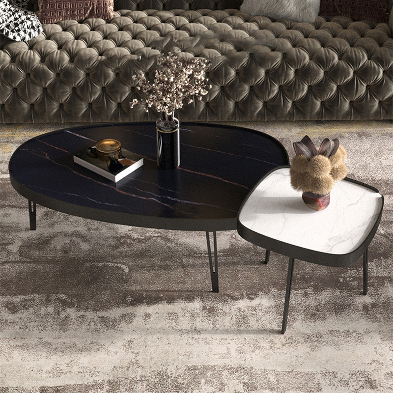 Modern Slate/metal Oval/square Coffee Table for Living Room Cocktail Table 43"L x 27.5"W x 14"H + 22"L x 22"W x 18"H Black Clearhalo 'Coffee & Accent Tables' 'Coffee Tables' 'coffee_tables' 'furn' 'furn_coffee_tables' 'Furniture' 'Living Room Furniture' 5127532