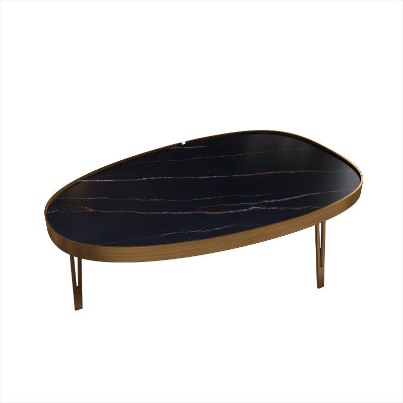 Modern Slate/metal Oval/square Coffee Table for Living Room Cocktail Table 43"L x 27.5"W x 14"H Black-Gold Clearhalo 'Coffee & Accent Tables' 'Coffee Tables' 'coffee_tables' 'furn' 'furn_coffee_tables' 'Furniture' 'Living Room Furniture' 5127535