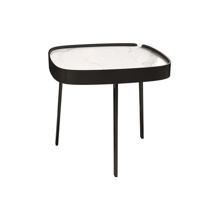 Modern Slate/metal Oval/square Coffee Table for Living Room Cocktail Table 22"L x 22"W x 18"H White-Black Clearhalo 'Coffee & Accent Tables' 'Coffee Tables' 'coffee_tables' 'furn' 'furn_coffee_tables' 'Furniture' 'Living Room Furniture' 5127543